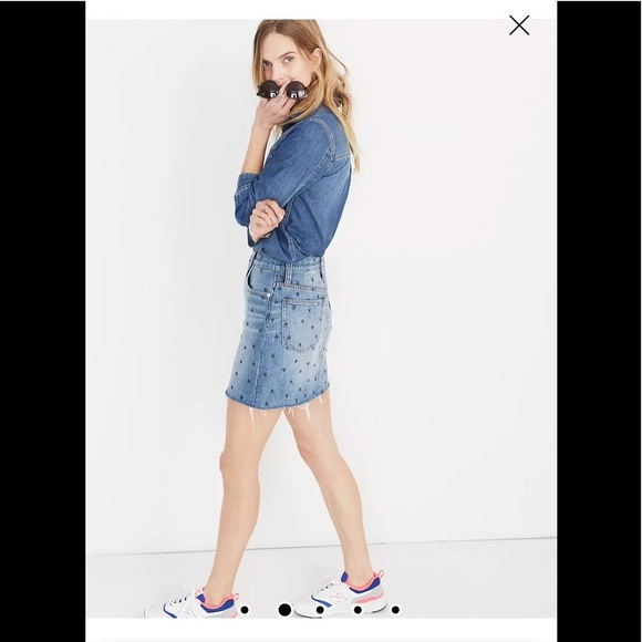 Madewell stretch denim straight mini skirt black heart print edition - Picture 2 of 15
